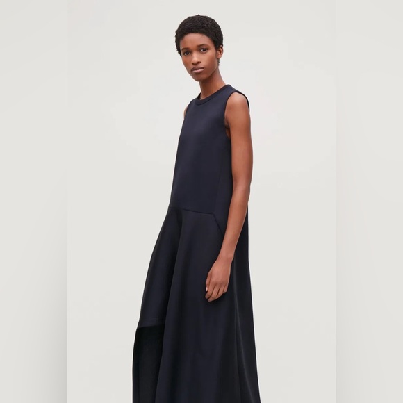 COS Navy Blue Scuba Dress with Irregular High Low Hem, Size M - Picture 2 of 14